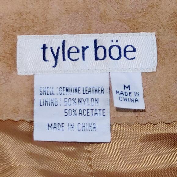 Tyler Boe Leather Trench Coat Genuine Leather Button Front Jacquard Tan Womens M - Picture 4 of 8